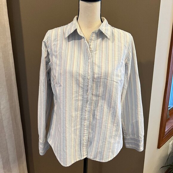 Basic Editions Ladies Striped Button Down Top, Size Large - Picture 1 of 5